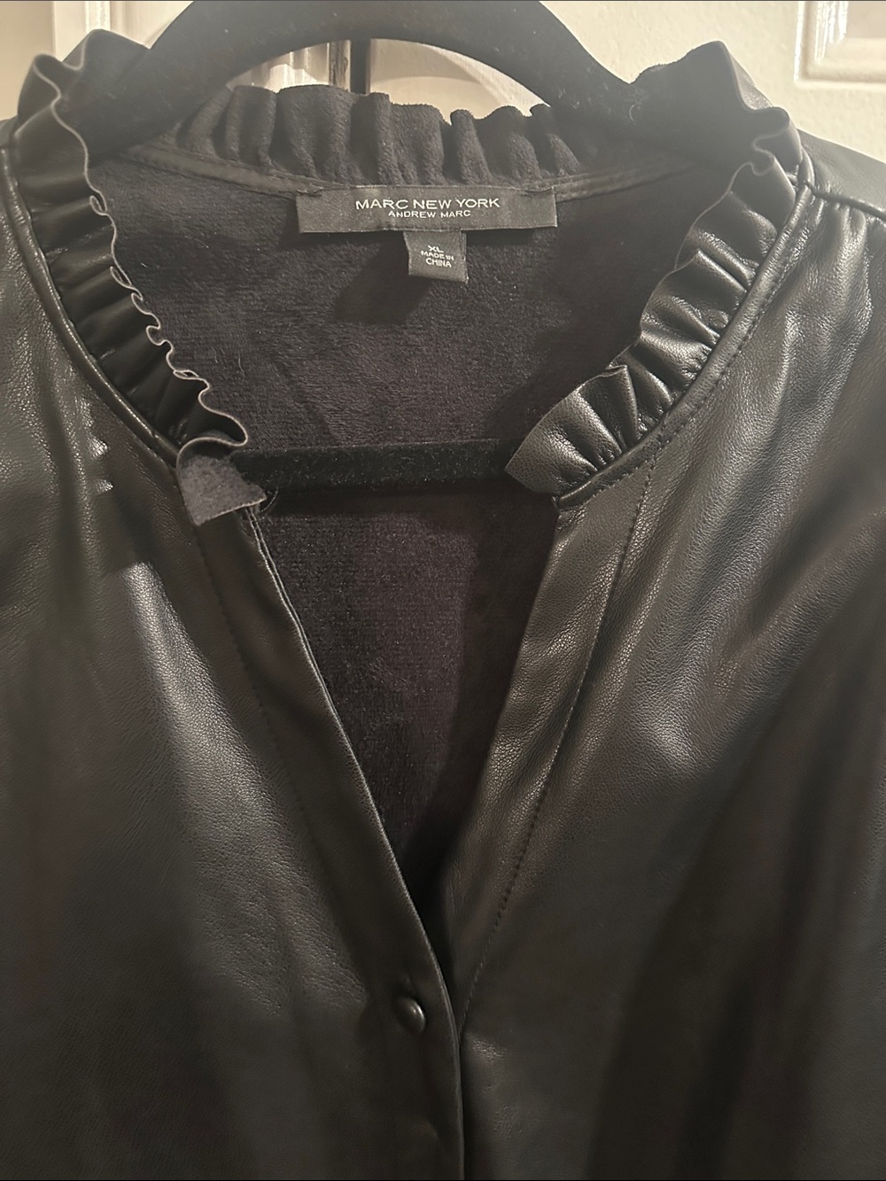 Marc New York Black Faux Leather Ruffle-Collar Snap Front Jacket - Picture 3 of 12